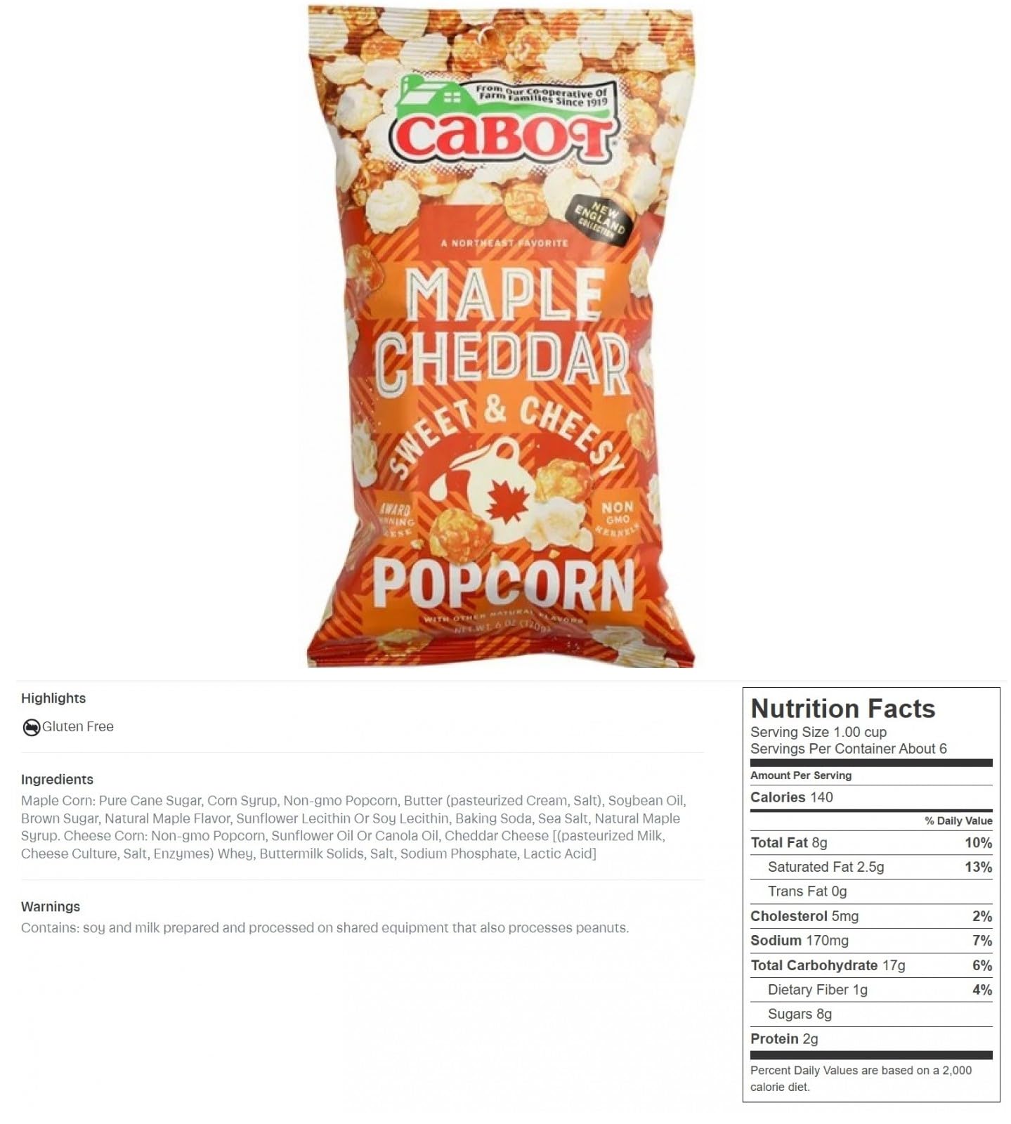 Cabot Popcorn - Trio Of Flavors: Seriously Sharp, Sea Salt Caramel Cheddar And Maple Cheddar. 1 Bag Of Each
