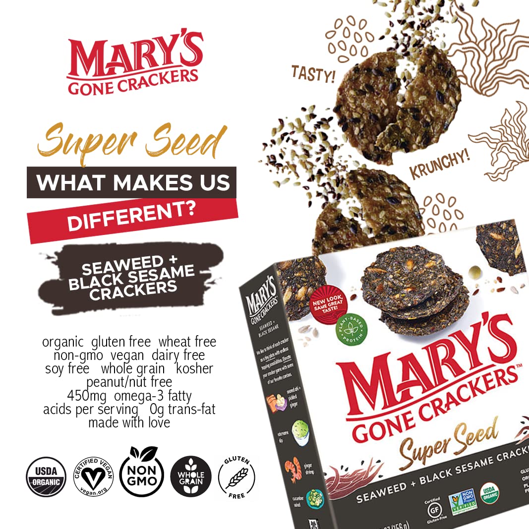 Mary'S Gone Crackers Super Seed Crackers, Seaweed & Black Sesame, 5.5 Ounce (Pack Of 1), Organic Plant Based Protein, Gluten Fre