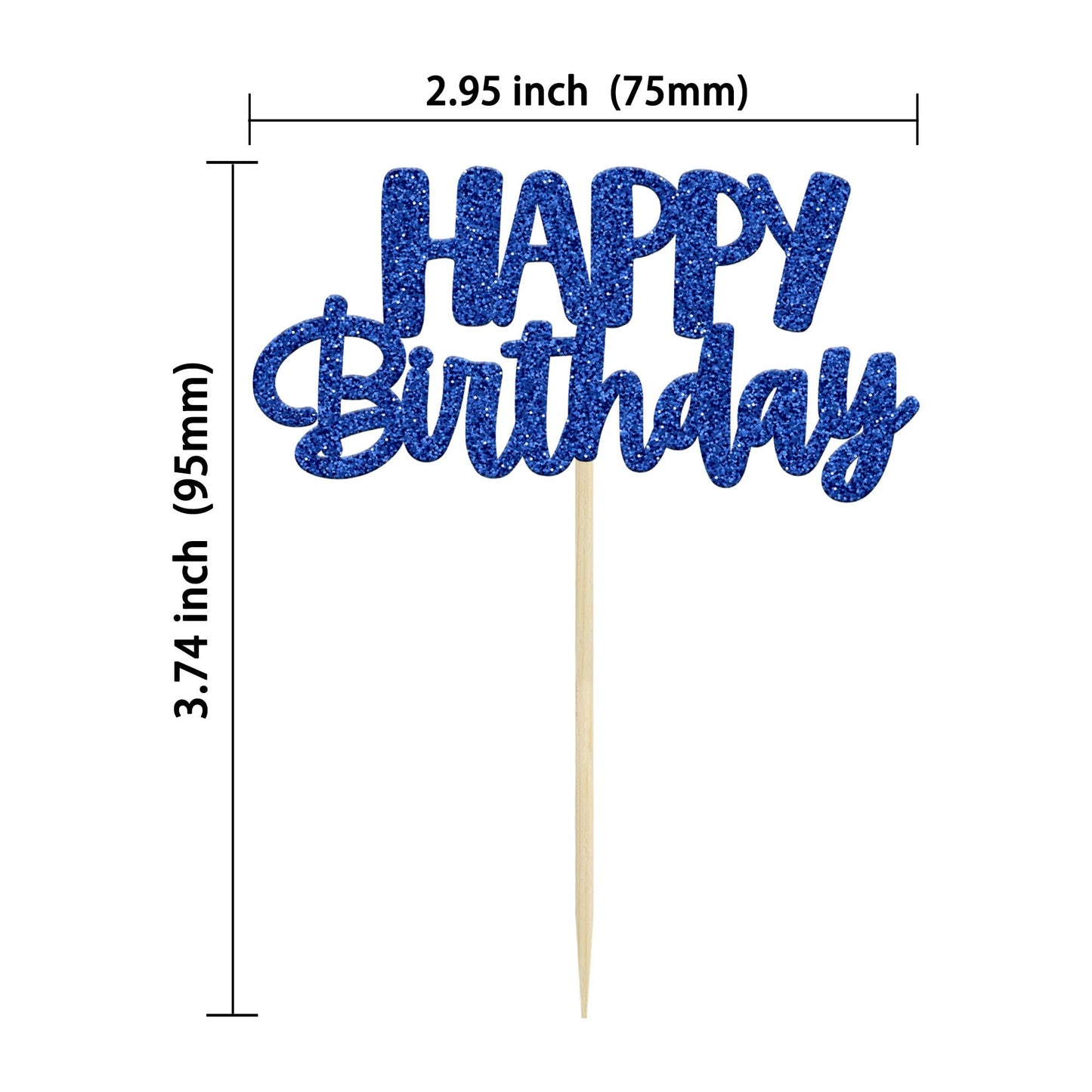 Gyufise 24Pcs Cupcake Toppers - Glitter Birthday Decorations, Dark Blue Paper Picks for Happy Birthday Theme Party