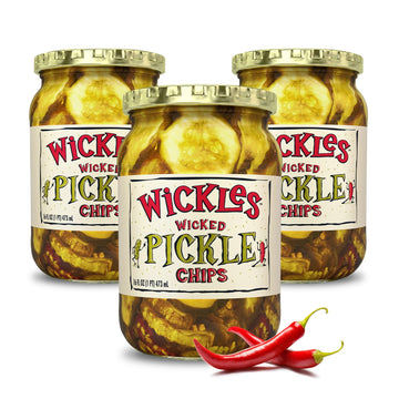 Wickles Pickles Wicked Pickle Chips (3 Pack) - Sweet & Spicy Garlic Pickle Slices - Hot Pickle Chips - Slightly Sweet, Definitel