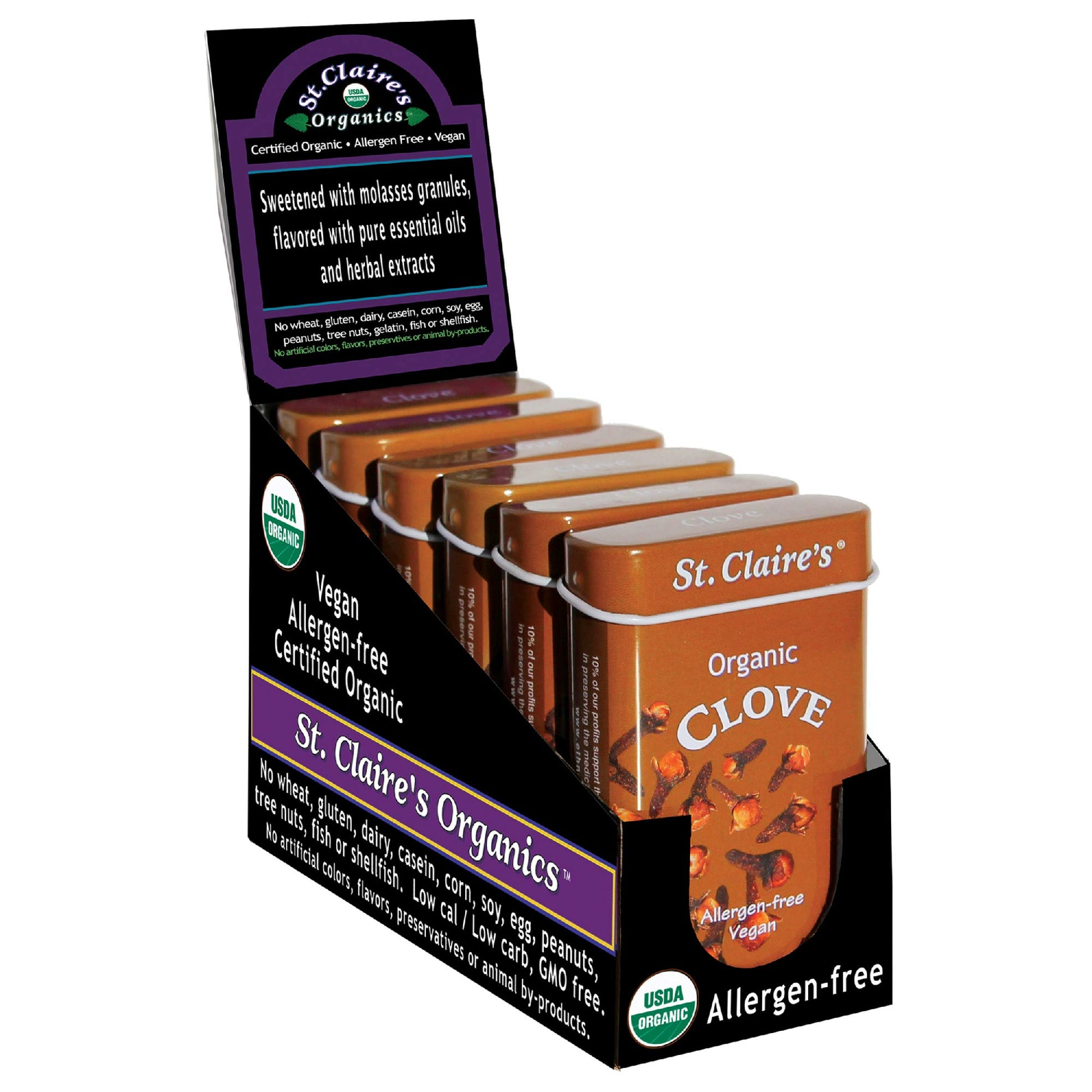 St. Claire'S Organic Herbal Pastilles, (Clove, 1.5 Ounce Tin, Pack Of 6) | Gluten-Free, Vegan, Gmo-Free, Plant-Based, Allergen-F