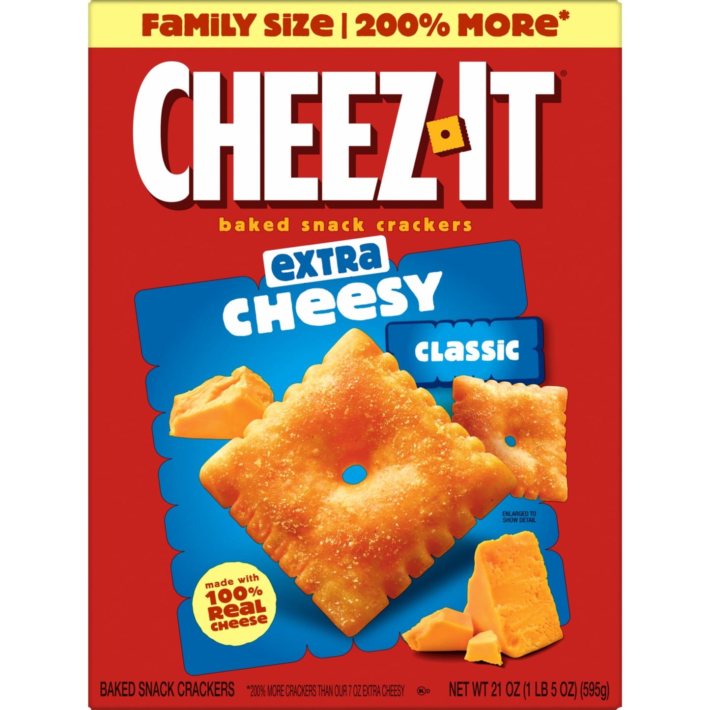 Cheez-It Cheese Crackers, Baked Snack Crackers, Lunch Snacks, Family Size, Extra Cheesy, 21oz Box (1 Box) (Pack of 2)