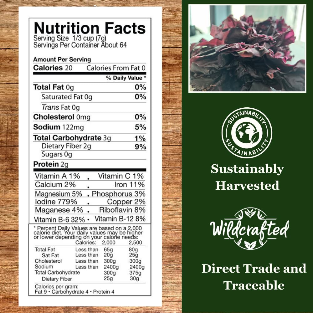 Natural Zing 100% Pure Dulse Flakes | (Raw, Wildcrafted) | 8 Oz | Iodine | Minerals | Sea Vegetable | Cleaned Thoroughly | No De
