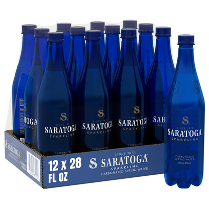 Saratoga Sparkling Water Bottles, 12-Pack - Carbonated Spring Bottled Water - Recycled PET Plastic Bottles - 28 Fl Oz