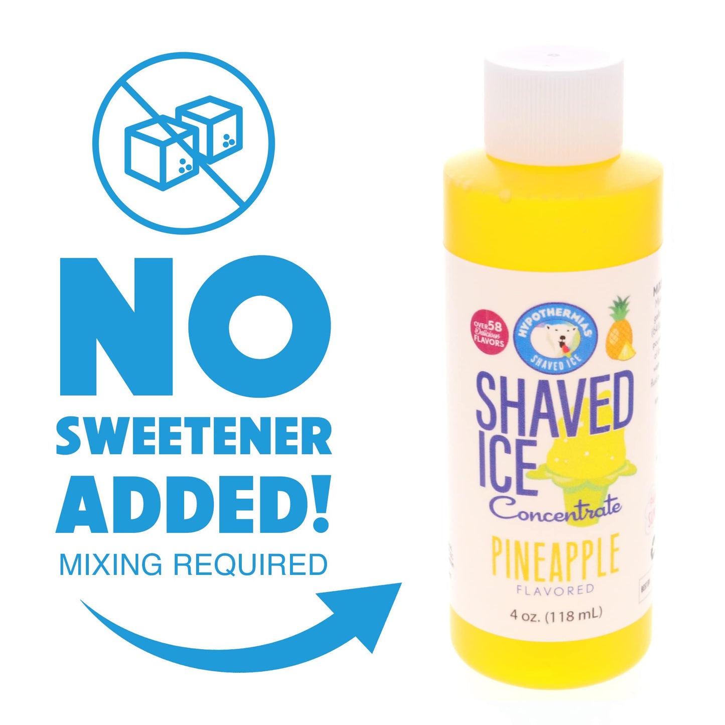 Hypothermias Shaved Ice Syrup Concentrate, Pineapple Flavor, 4 Fl Oz, Makes 1 Gallon, Unsweetened, Add Water and Sweetener