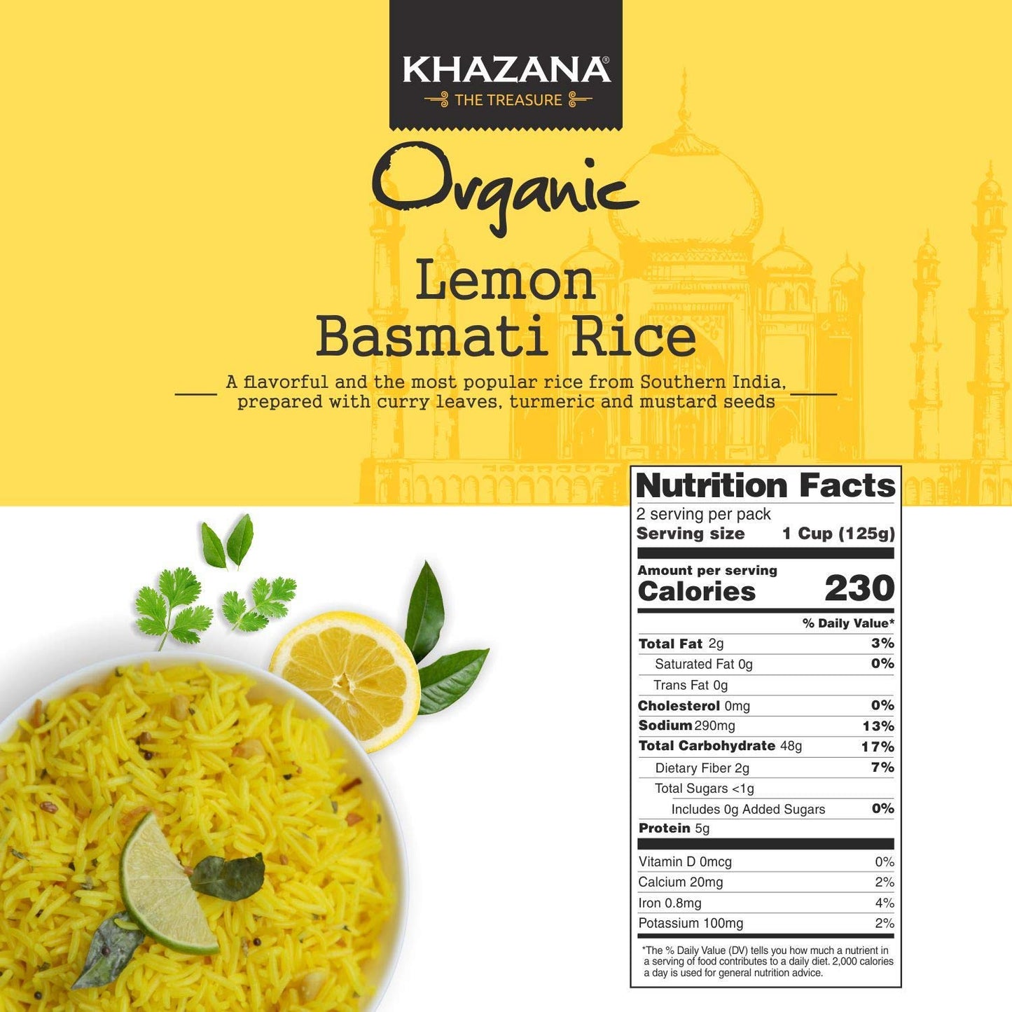 Khazana Authentic Lemon Ready To Heat Basmati Rice (Pack Of 6, 8.8Oz) | Non-Gmo, Vegan, Gluten Free & Kosher | Aromatic & Flavor