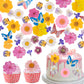 Rylenor 60 PCS Edible Cake Toppers - Dried Pressed Flowers & Wafer Butterflies, 1 inch, Colorful for Weddings & Birthdays