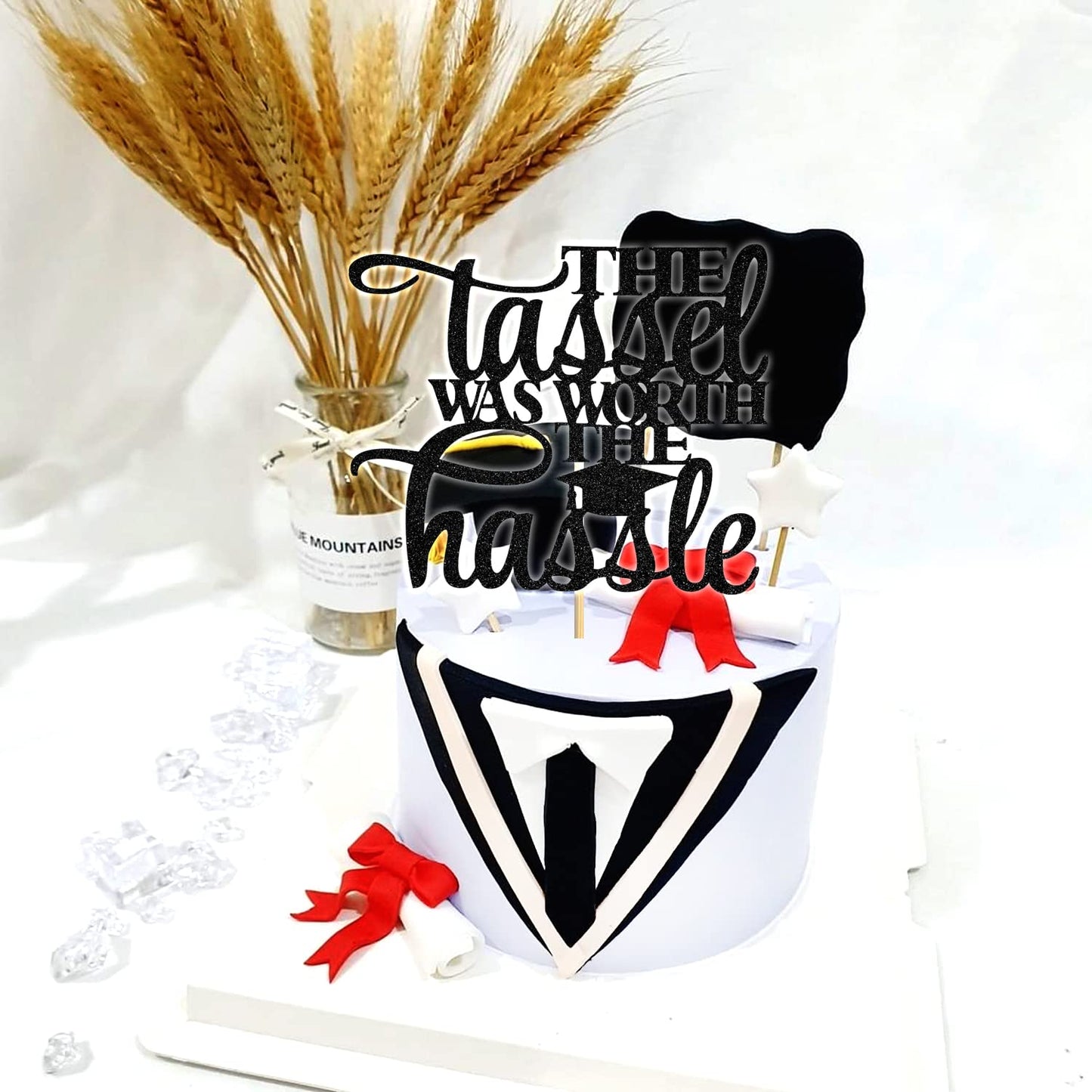 Hotmoon Graduation Cake Topper - The Tassel was Worth The Hassle - Black Cardstock Decoration for 2025 Grad Party
