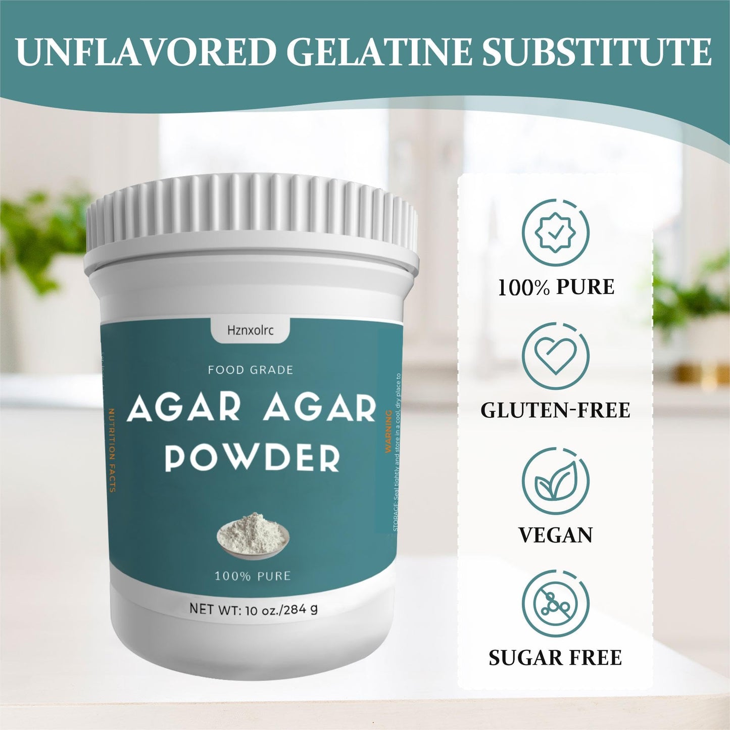 Hznxolrc Agar Agar Powder - 100% Pure Natural Thickener, 10 oz, Rich in Dietary Fiber
