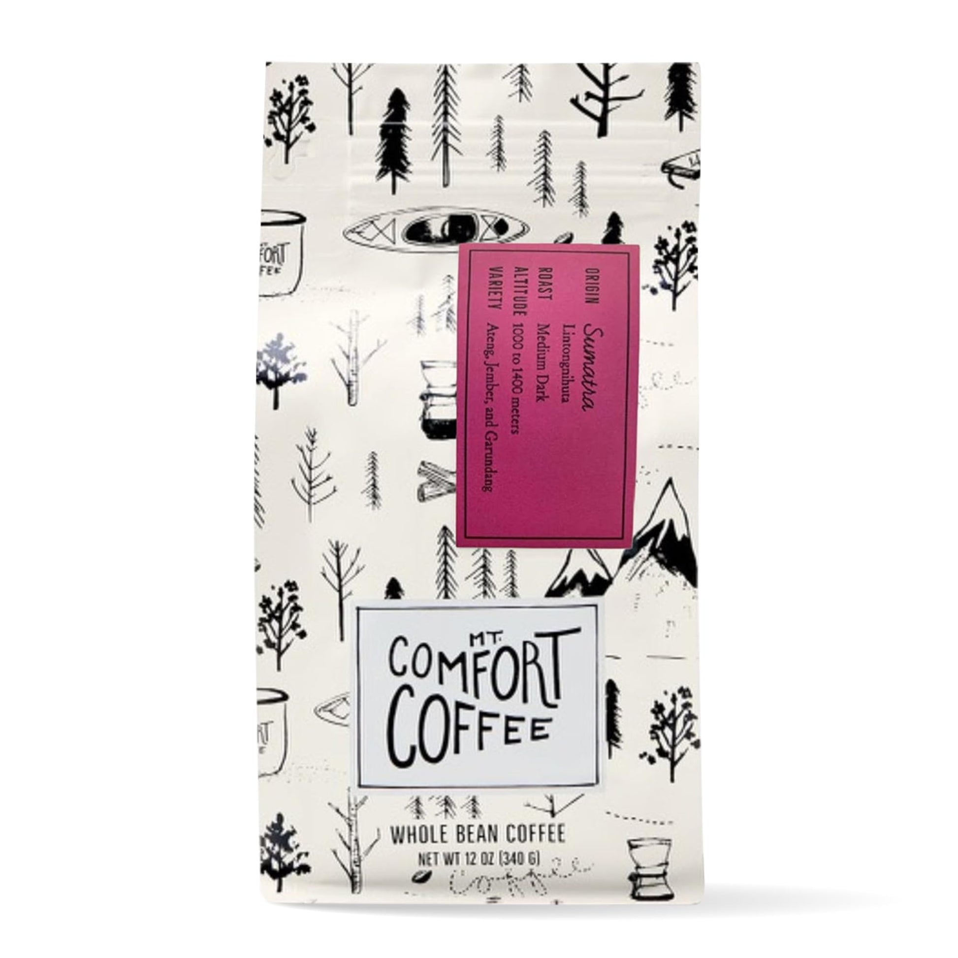 Mt. Comfort Coffee Sumatra Medium Dark Roast Whole Beans, Flavor Notes of Butterscotch & Chocolate, 12 oz Bag