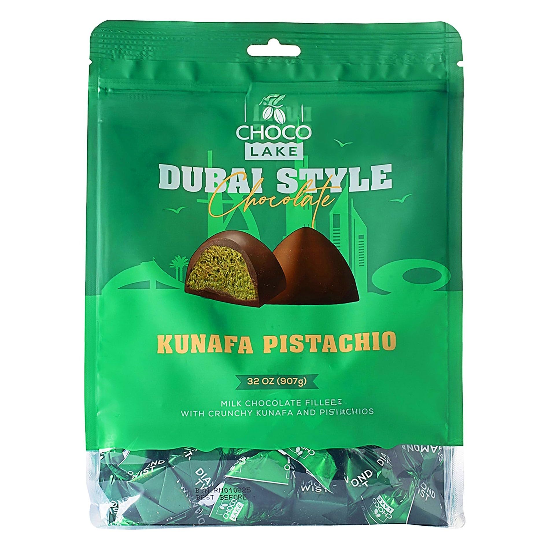 Dubai Style Milk Chocolate With Pistachio Cream & Crunchy Kunafa Filling  Individually Wrapped  32 Oz