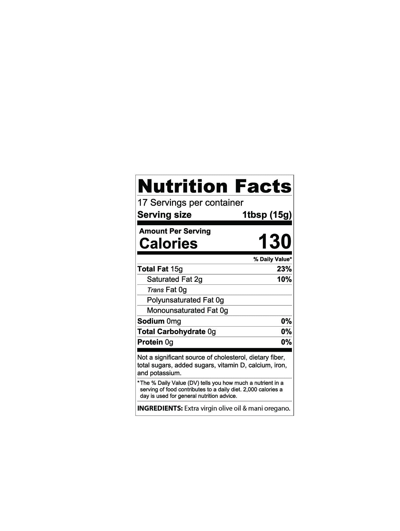 Oregano Flavored Extra Virgin Olive Oil - Cold Fused - Organic - Nongmo - Paleo - Keto - Single Sourced - No Artificial Flavor -