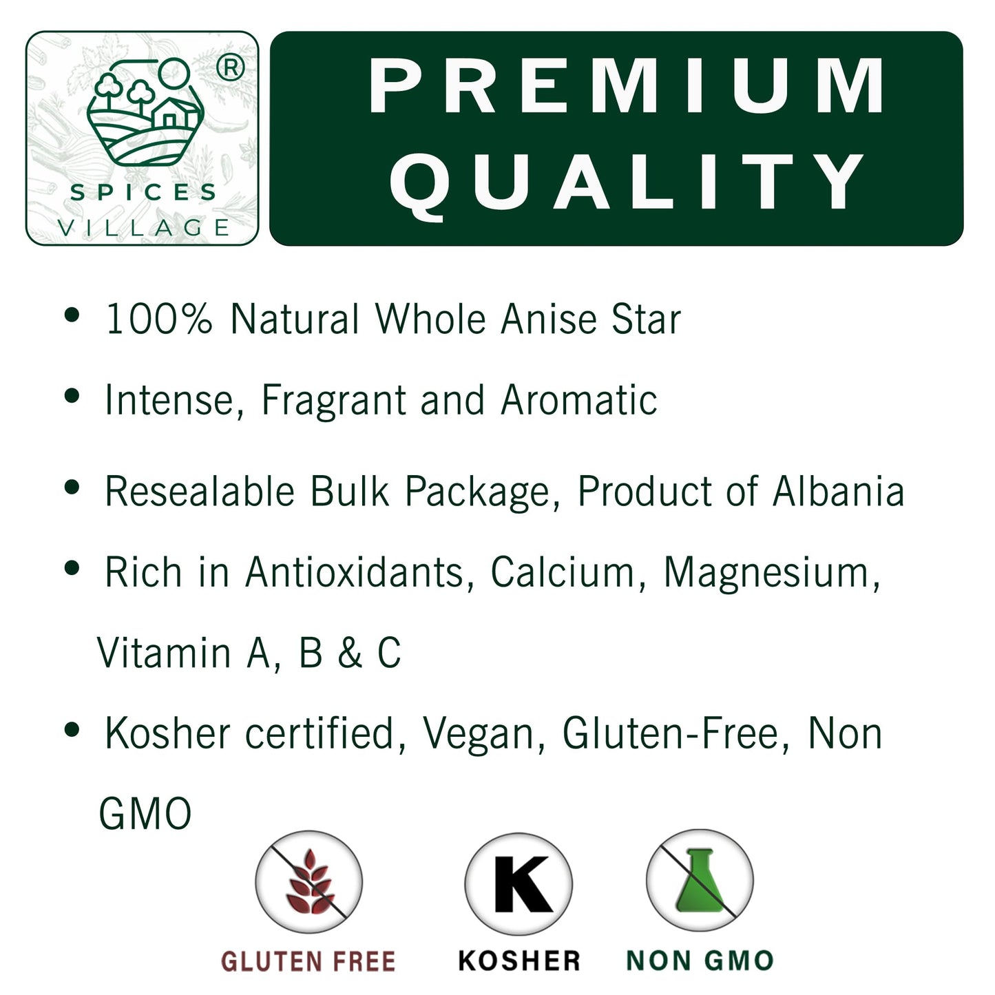 Spices Village Whole Star Anise, 4 Oz, Star Anise Pods For Tea, Cooking And Baking, Kosher, Natural And Non Gmo