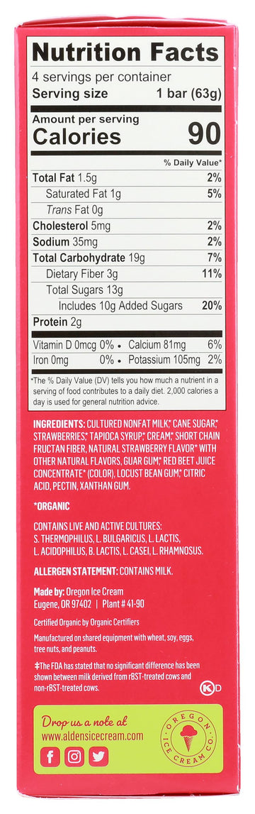 Aldens Organic Strawberry Yogurt Bars, 4 ct, 10 fl oz