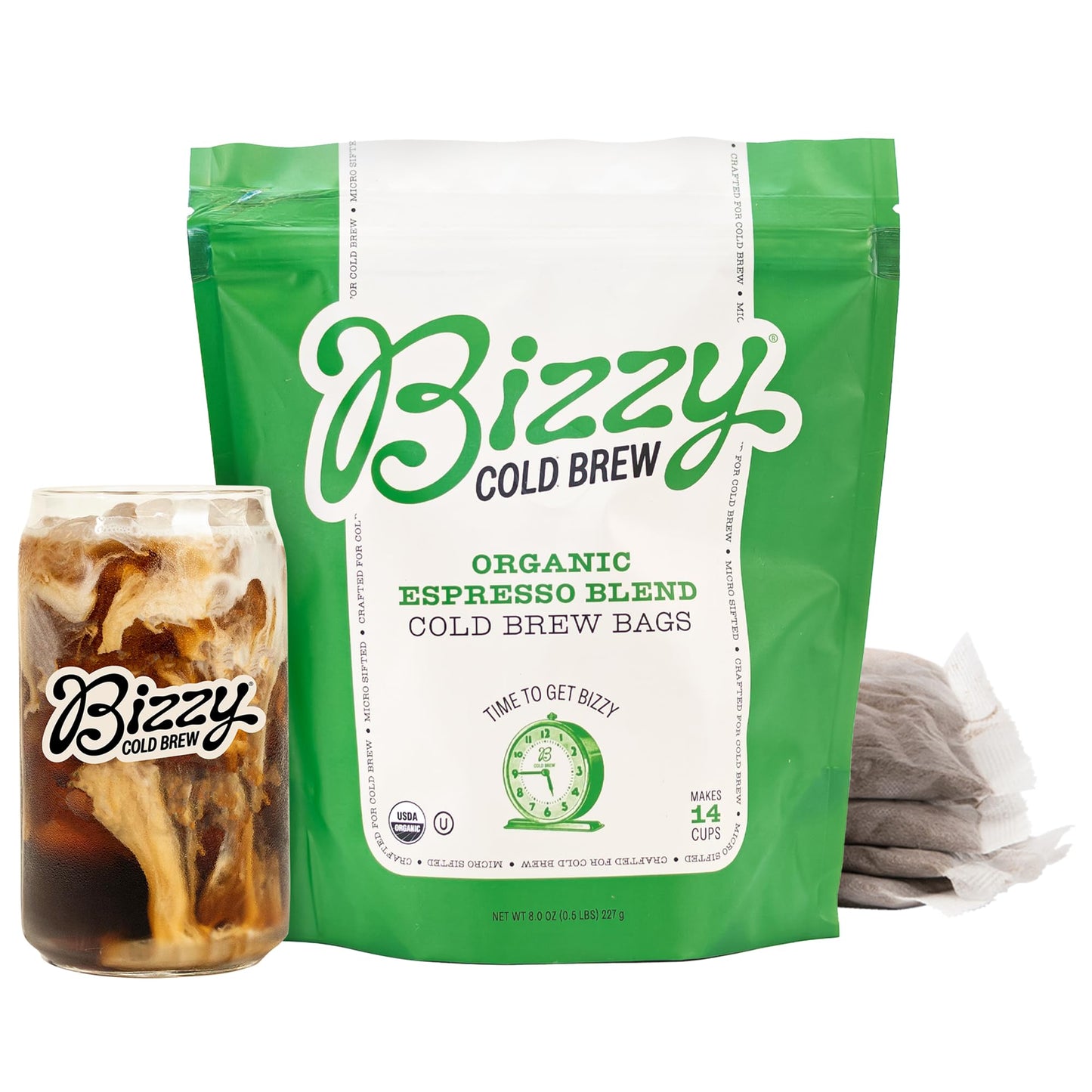 Bizzy Organic Cold Brew Coffee | Espresso Blend | Coarse Ground Coffee | Medium-Dark Roast | Micro Sifted | Specialty Grade | 10