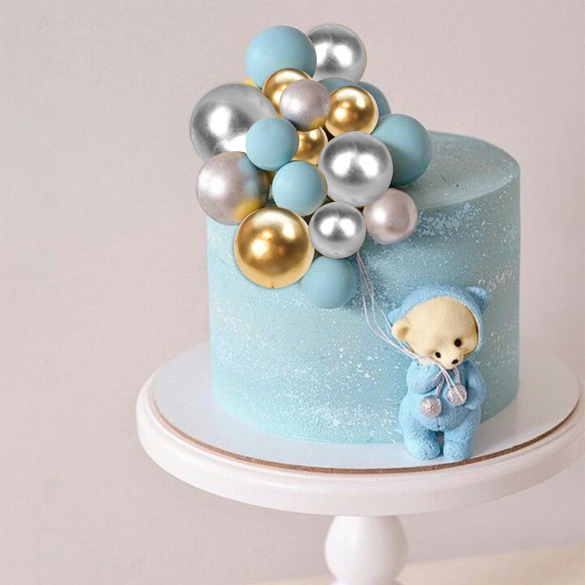 Rsstarxi Mini Balloon Cake Topper - 30 PCS Foam Ball Picks, Gold Silver Blue, for Baby Shower, Wedding, Birthday Party Decorations