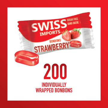Swiss Imports Sugar Free Bonbons Hard Candy Drops, Strawberry, 200 Individually Wrapped Pieces, 500G/17.6Oz