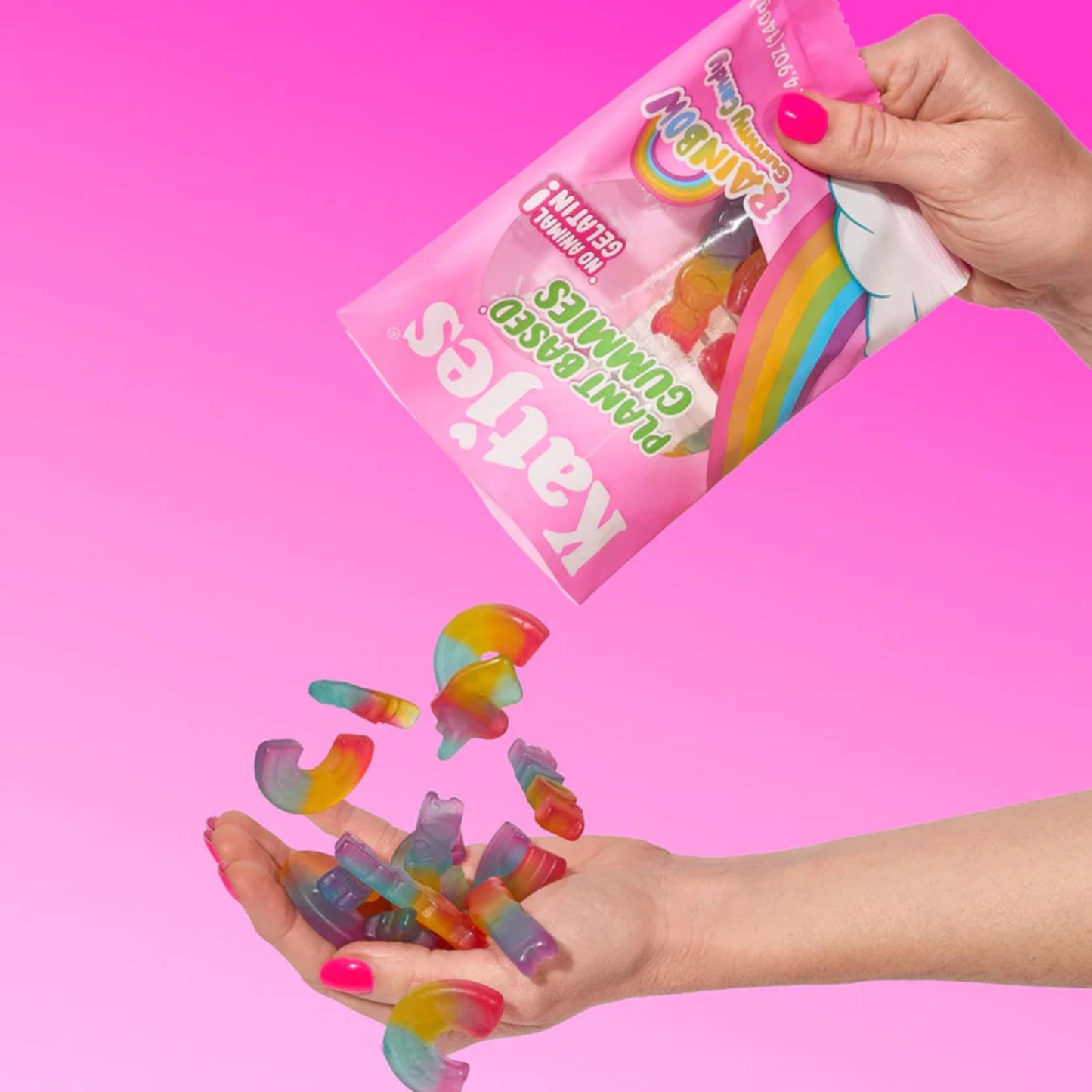 Katjes Rainbow Gummy Candy - Cherry, Strawberry, Blueberry & Orange Flavors - Palm Oil Free - 4.9oz Resealable Bag - No Gelatin