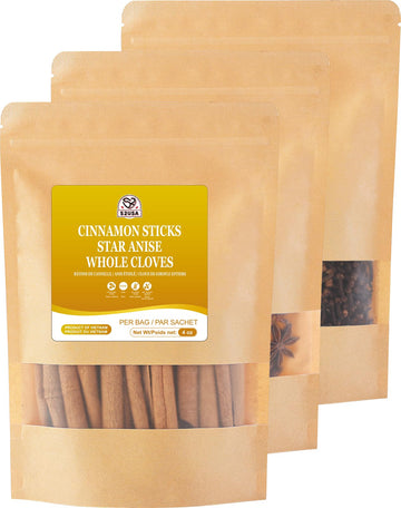 52USA Cinnamon Sticks, Star Anise, Whole Cloves - 4oz Each, All Natural Spice Set, No Preservatives, Perfect Kitchen Refill, Spi