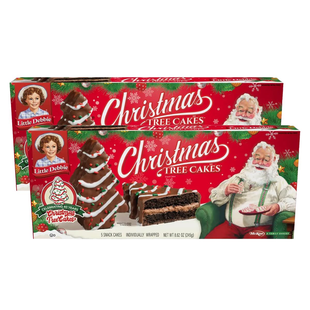 Little Debbies Christmas Tree Cakes, Holiday Chocolate Snack Cakes, Individually Wrapped, 2 Boxes, 5 Count Each Box, 8.62 Oz