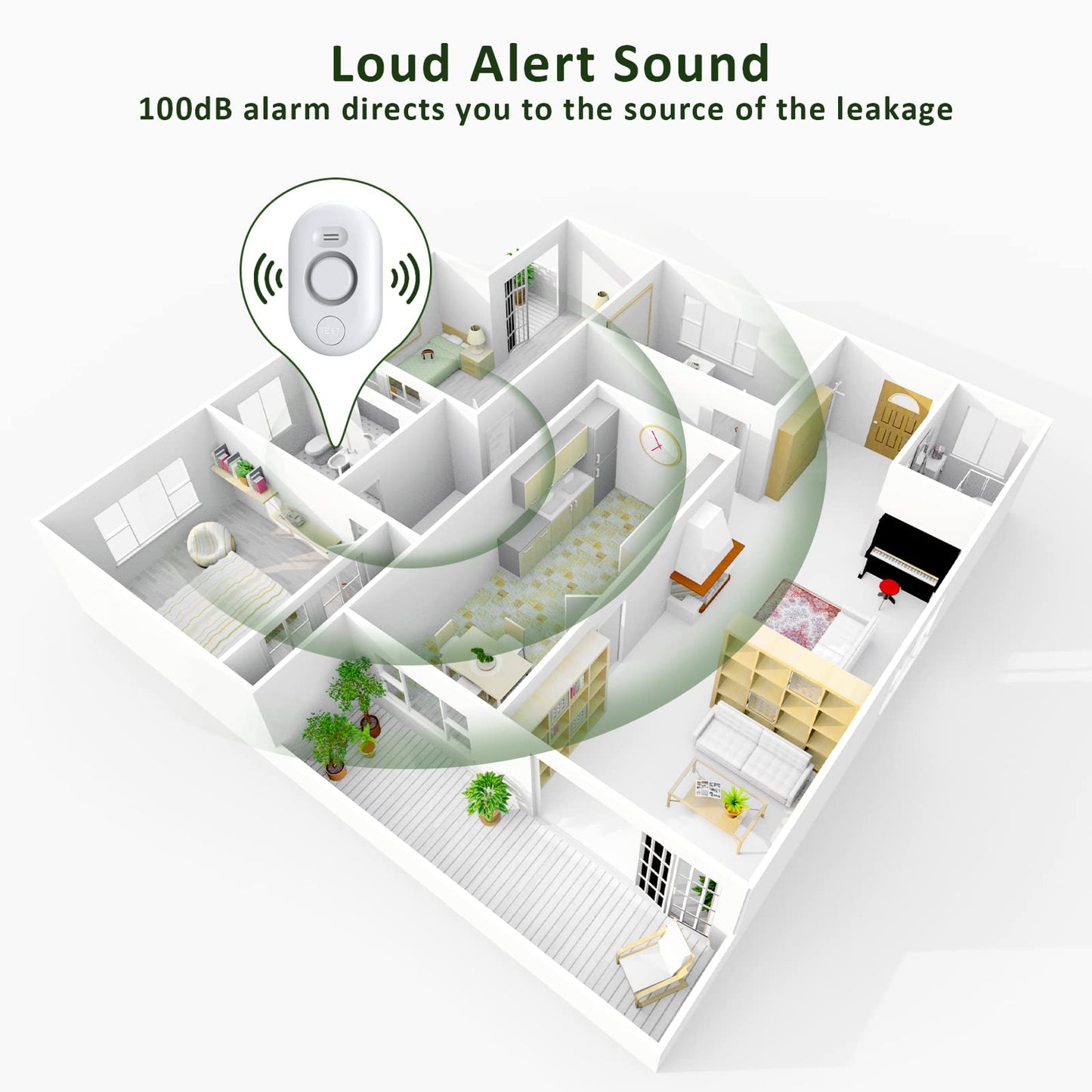 Water Leak Detector Sensor Alarm: Home Water Flooding Monitor Smart Sink Overflow Monitoring Adjustable Wet Moisture Alert Pipe