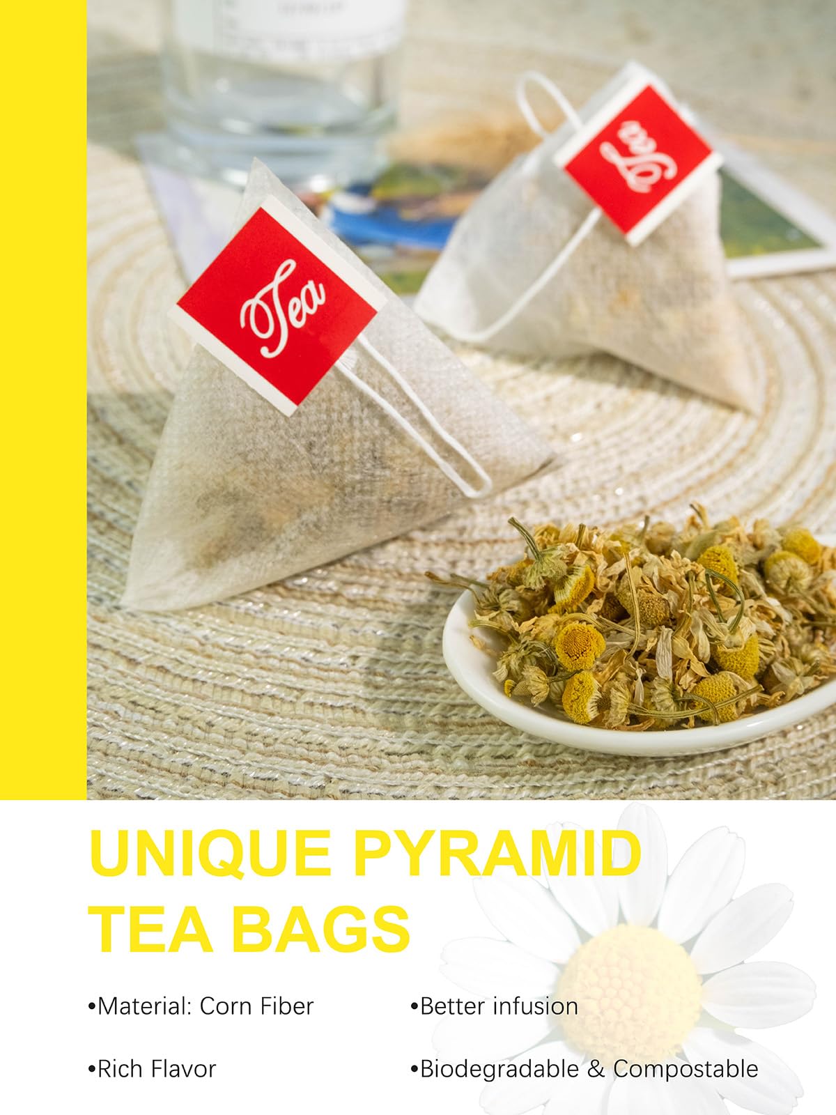 TeeLux Chamomile Tea Bags - Pure Natural Herbal Tea, Caffeine Free, 100 Count