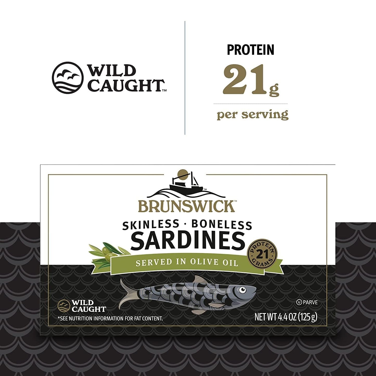 Brunswick Wild Caught Skinless And Boneless Sardines, Served In Olive Oil, 4.4 Ounce (Pack Of 6)