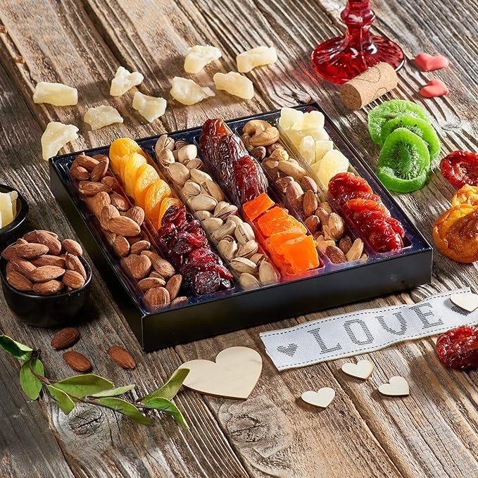 Happy Birthday Dried Fruit & Nuts Gift Basket Arrangement Platter, Gourmet Food Snack Box, Birthday Care Package, Healthy Kosher
