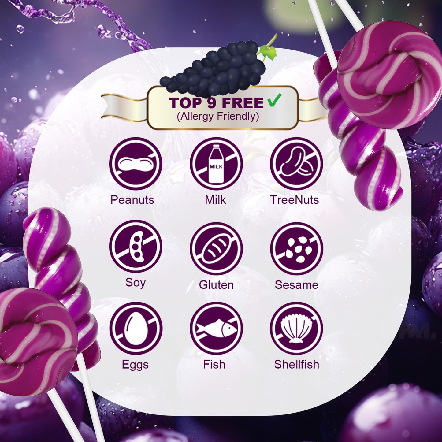 ZOFIA SWEET 32 Pack Twisty & Swirl Lollipops, Individually Wrapped, G  Flavor, Purple, No Artificial Dyes or Flavors