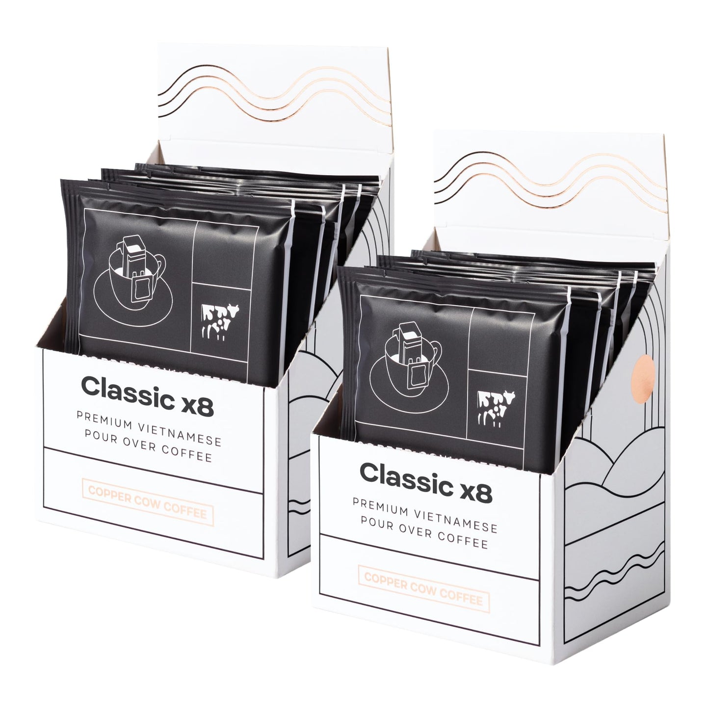 Copper Cow Coffee Premium Vietnamese Coffee: Single-Serve Classic Black Pour Over Coffees, Specialty, Ground, Woman-Owned, Gourm