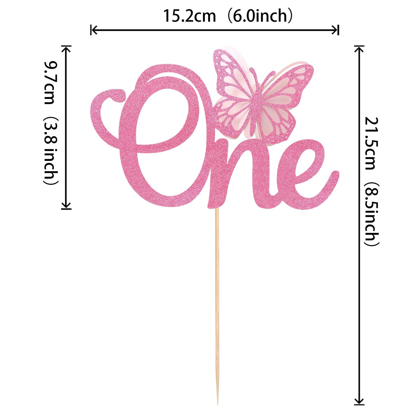 Rssta i Butterfly Cake Topper, Pink Glitter, 1 Pack, for Baby Shower and 1st Birthday Party Decor, Model XM021-new