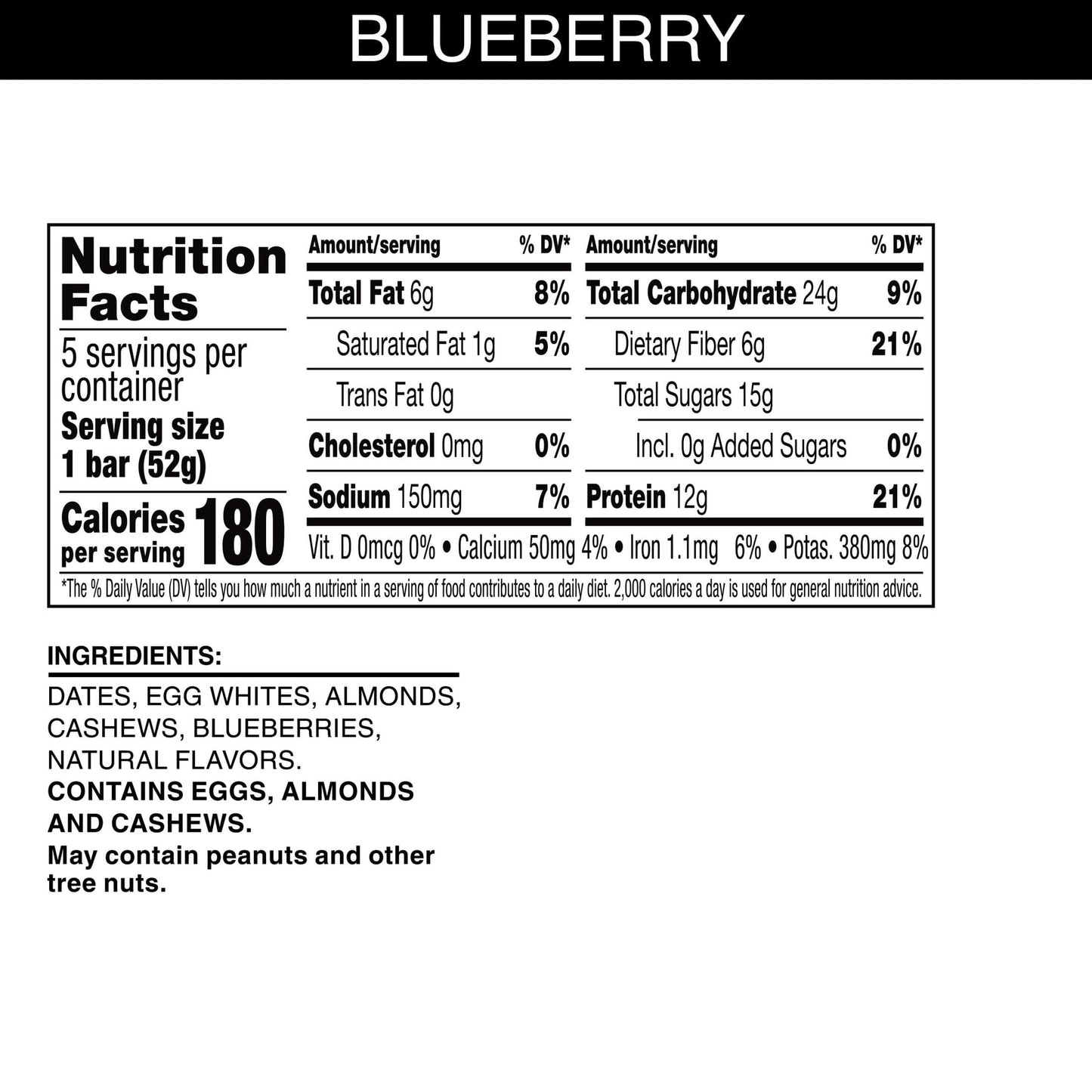 Rxbar Protein Bars, 12G Protein, Gluten Free Snacks, Blueberry (6 Boxes, 30 Bars)
