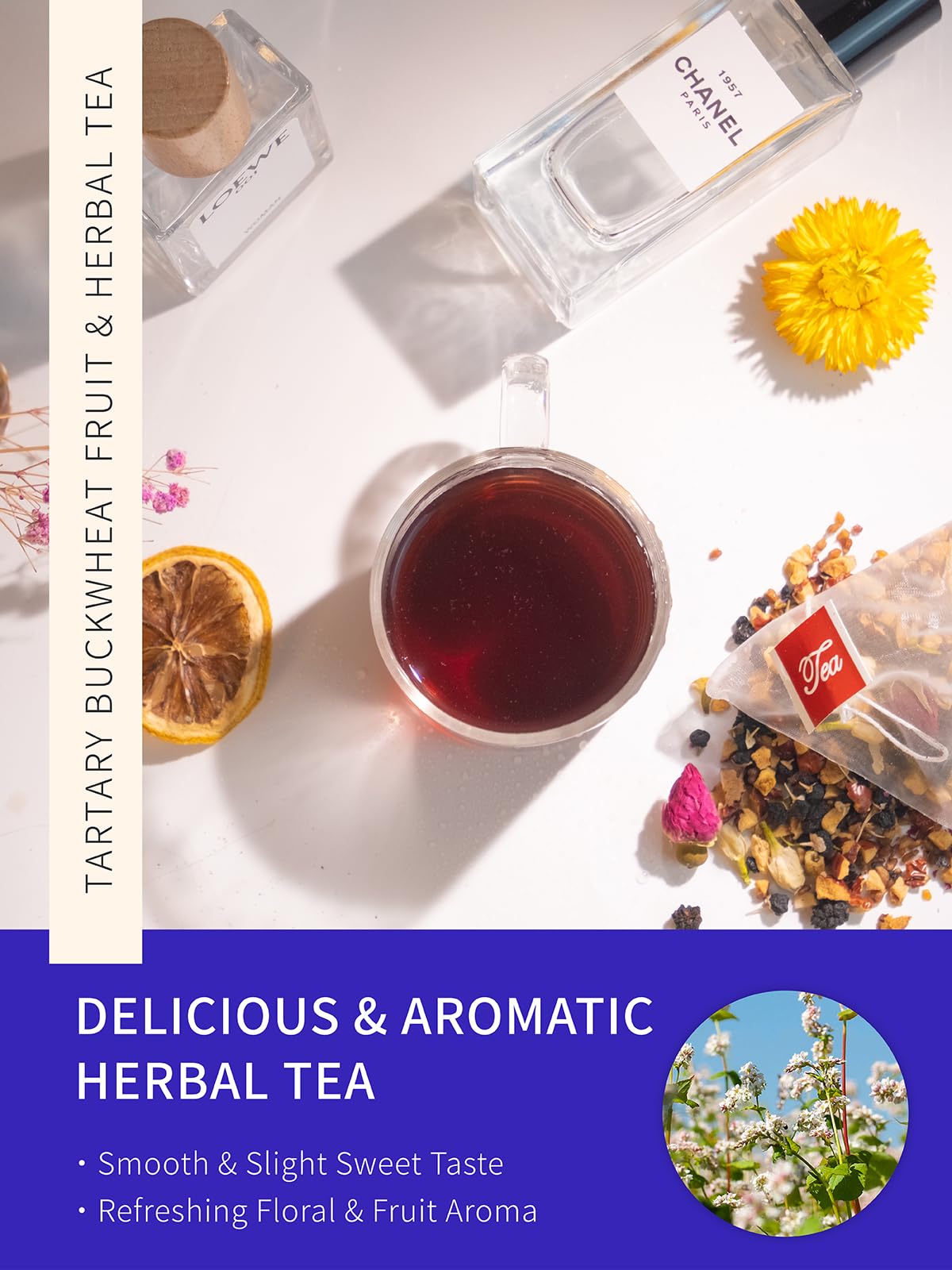 TeeLux Rose Blueberry Tea Bags, Caffeine Free, Floral Aroma, 30 Count