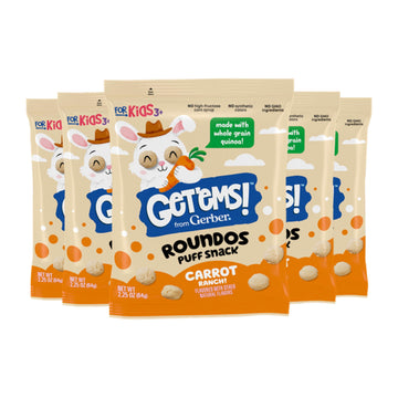 Get'Ems! From Gerber, Snacks For Kids, Carrot Ranch Roundos Puffs, Made With Whole Grain Quinoa, Calcium To Support Strong Bones