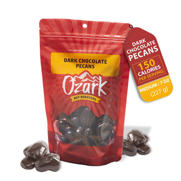 OZARK NUT ROASTERS, Dark Chocolate Pecans, Velvety Dark Chocolate Flavored Snacks, World-Class Gourmet Candied Nuts, Resealable 