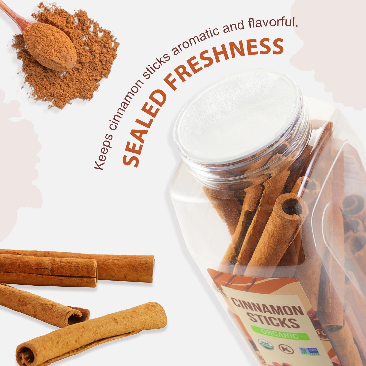Soeos Cinnamon Sticks Organic  8 oz (226g) Bottle  USDA  Non-GMO and Kosher Certified  enhanced Whole Cinnamon for Baking  Cooking  Desserts  and Beverages  Rich Aroma & Warm Flavor  Ideal for Tea  Coffee  and Holiday Recipes
