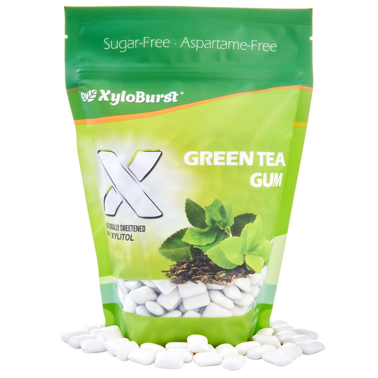 Xyloburst Green Tea Sugar Free Gum - Natural Xylitol Chewing Gum - Bulk 500 Count Bag - Non Gmo, Vegan, Aspartame Free, Keto Fri