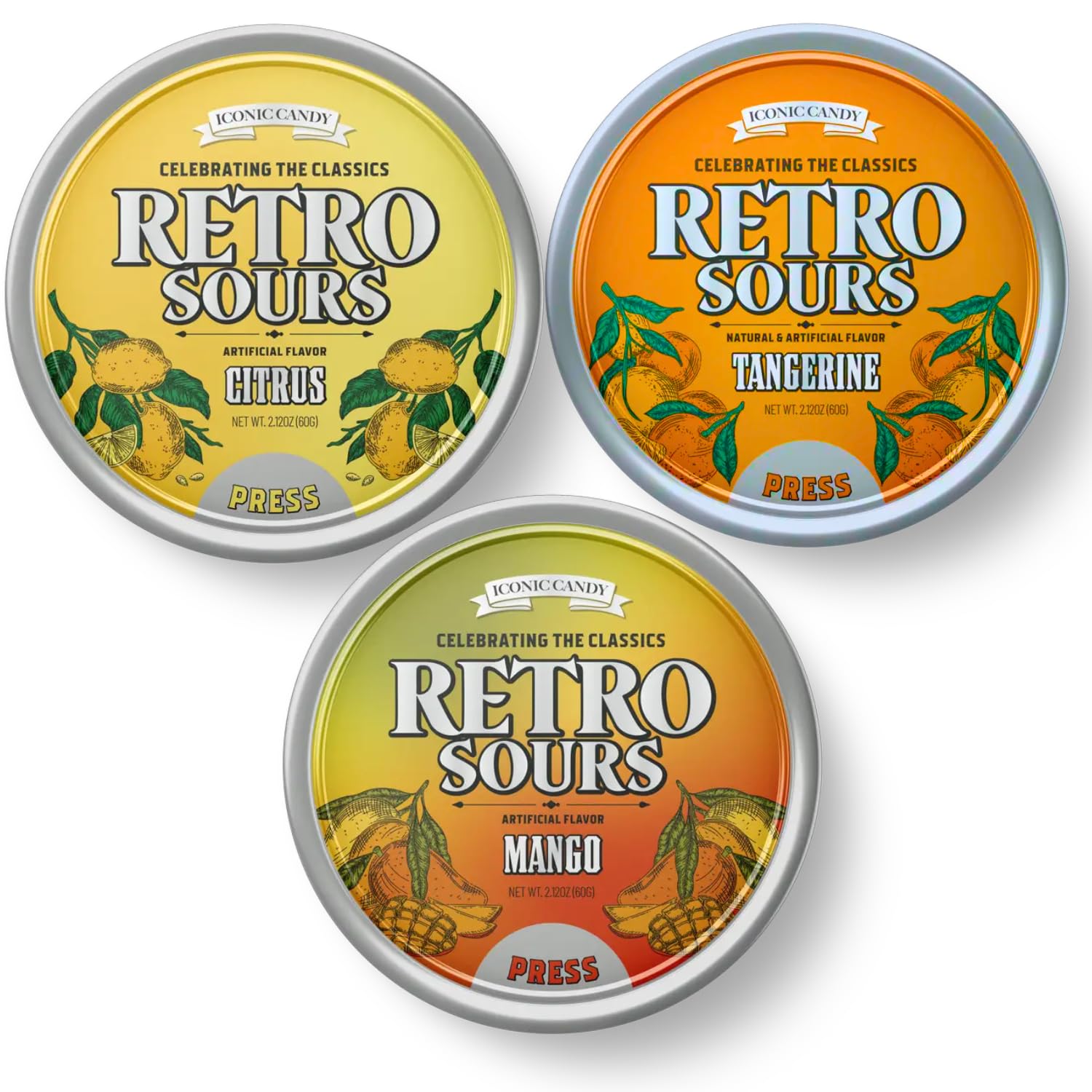 Retro Sours Tangerine + Mango + Citrus (3 Pack) - Hard Tangy Candy