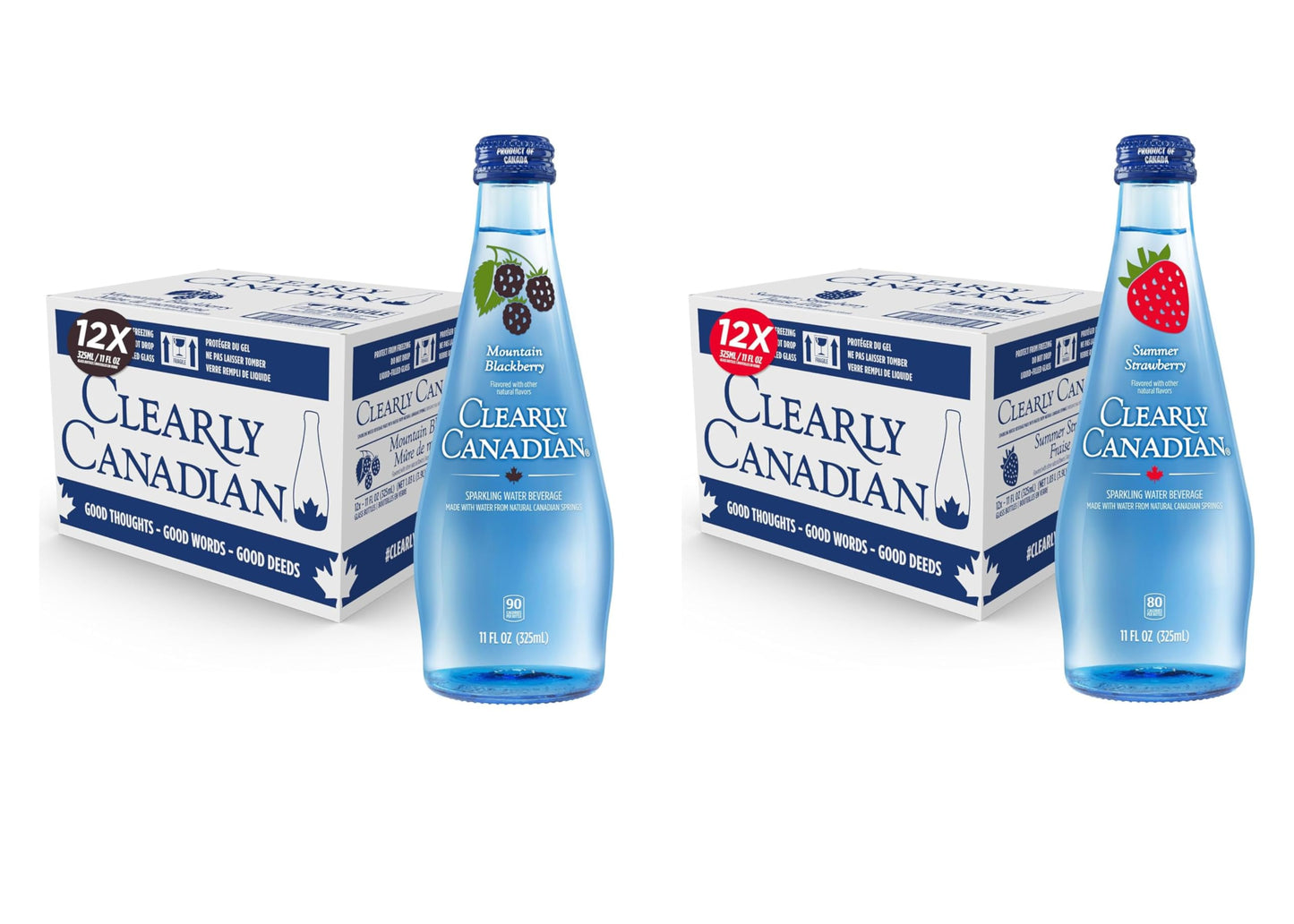 Clearly Canadian Sparkling Flavored Water  11 Oz Glass Bottles - Variety Of Refreshing Flavors  Top-Grade Carbonated Beverage  Available In 12-Pack And 24-Pack Options (24 Pack  Blackberry/Strawberry)
