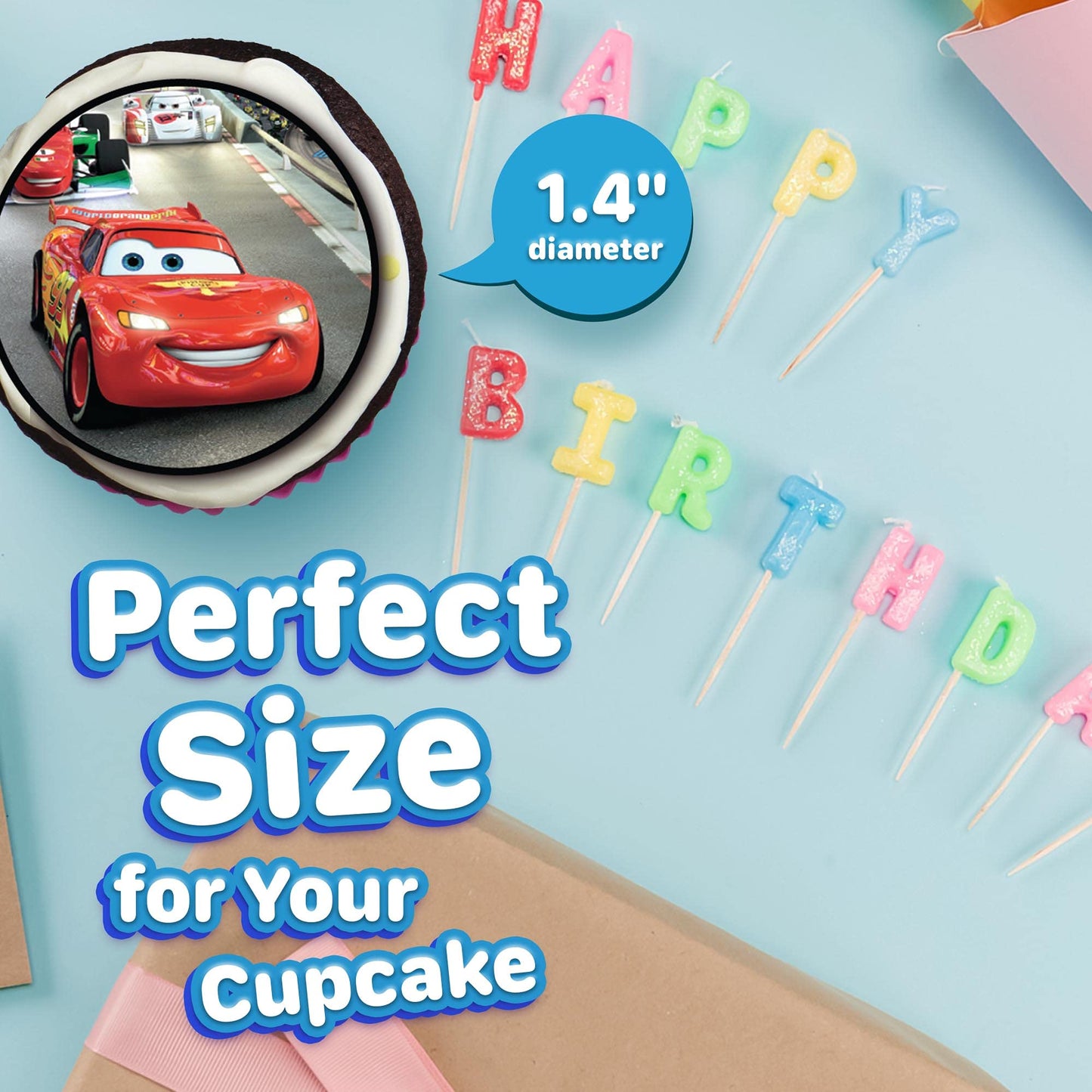 30 X Edible Cupcake Toppers - Cars Lightning Mcqueen Themed Collection Of Edible Cake Decorations | Uncut Edible On Icing Sheet