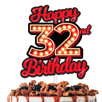 Happy 32nd Birthday Cake Topper Fluorescent Flashing Night Out Hen Movie Nightclub Theme Decor Supplies Woman Man Happy Birthday