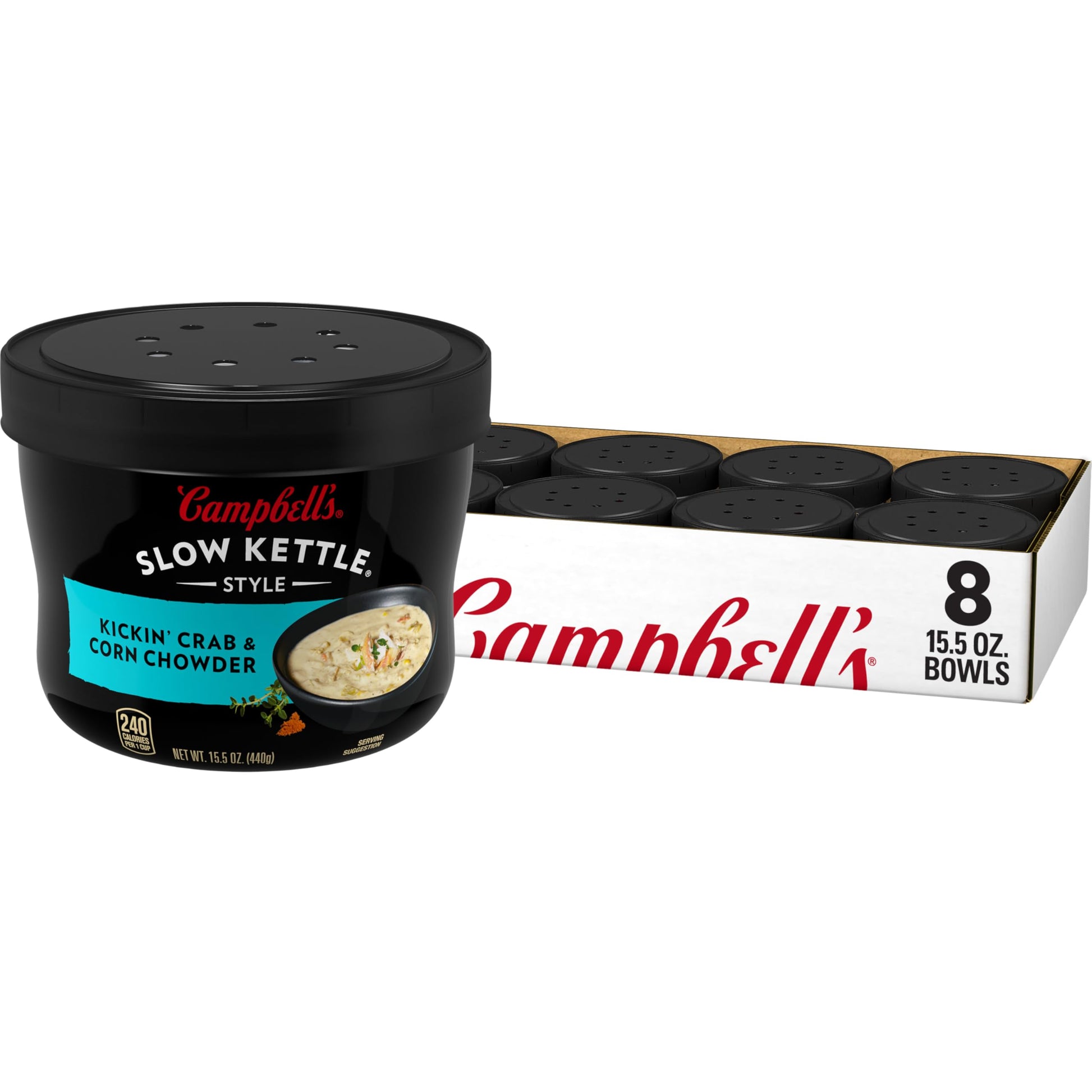 Campbell'S Slow Kettle Style Kickin Crab And Corn Chowder, 15.5 Ounce Microwavable Bowl (Pack Of 8)