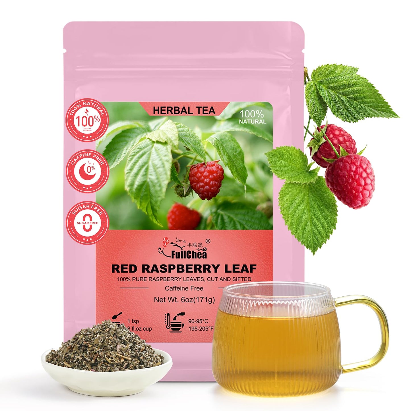 Fullchea - Red Raspberry Leaf  6Oz/171G - Natural Dried Raspberry Leaf Tea Loose - Maternity Use Tea For WomenS Wellness  Menstrual Cycle & Uterine Health - Cut & Sifted - Non-Gmo - Energy Blend-Free