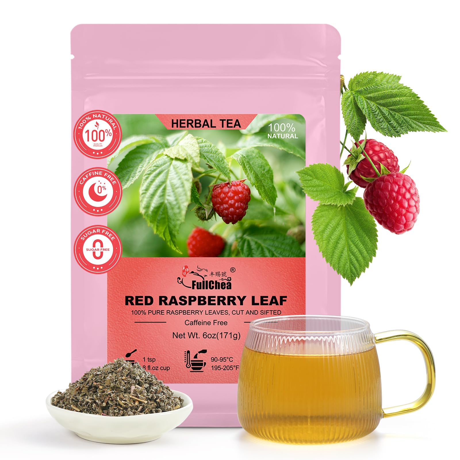 Fullchea - Red Raspberry Leaf  6Oz/171G - Natural Dried Raspberry Leaf Tea Loose - Maternity Use Tea For WomenS Wellness  Menstrual Cycle & Uterine Health - Cut & Sifted - Non-Gmo - Energy Blend-Free