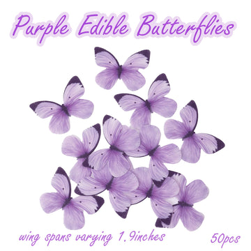 50Pcs Edible Butterflies Cake Decorations-Small Pastel Purple Butterfly Cake And Cupcake Toppers Wafer Paper Butterfly Decor For