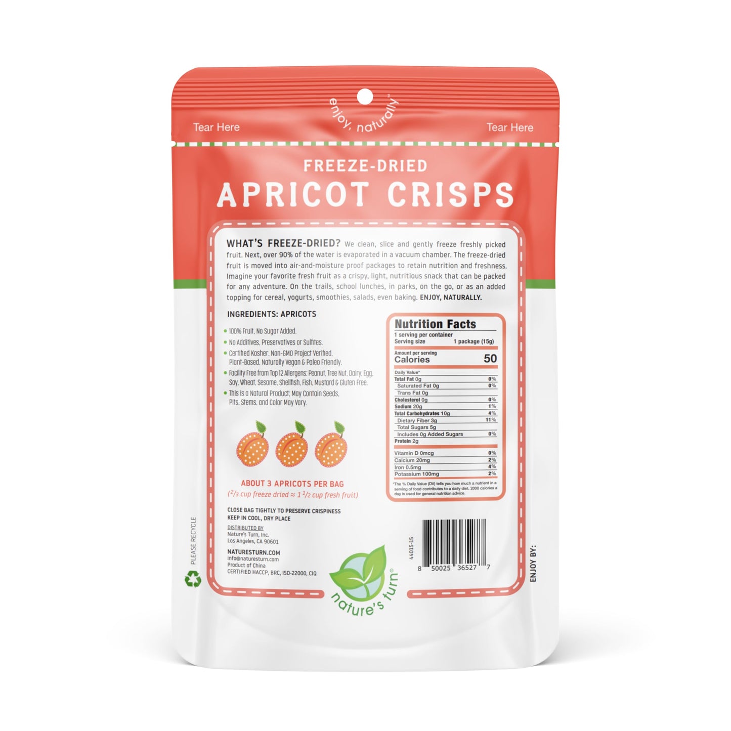 Natures Turn Freeze-Dried Fruit Snacks Sour Apricot Crisps Pack of 6 (0.53 oz Each)