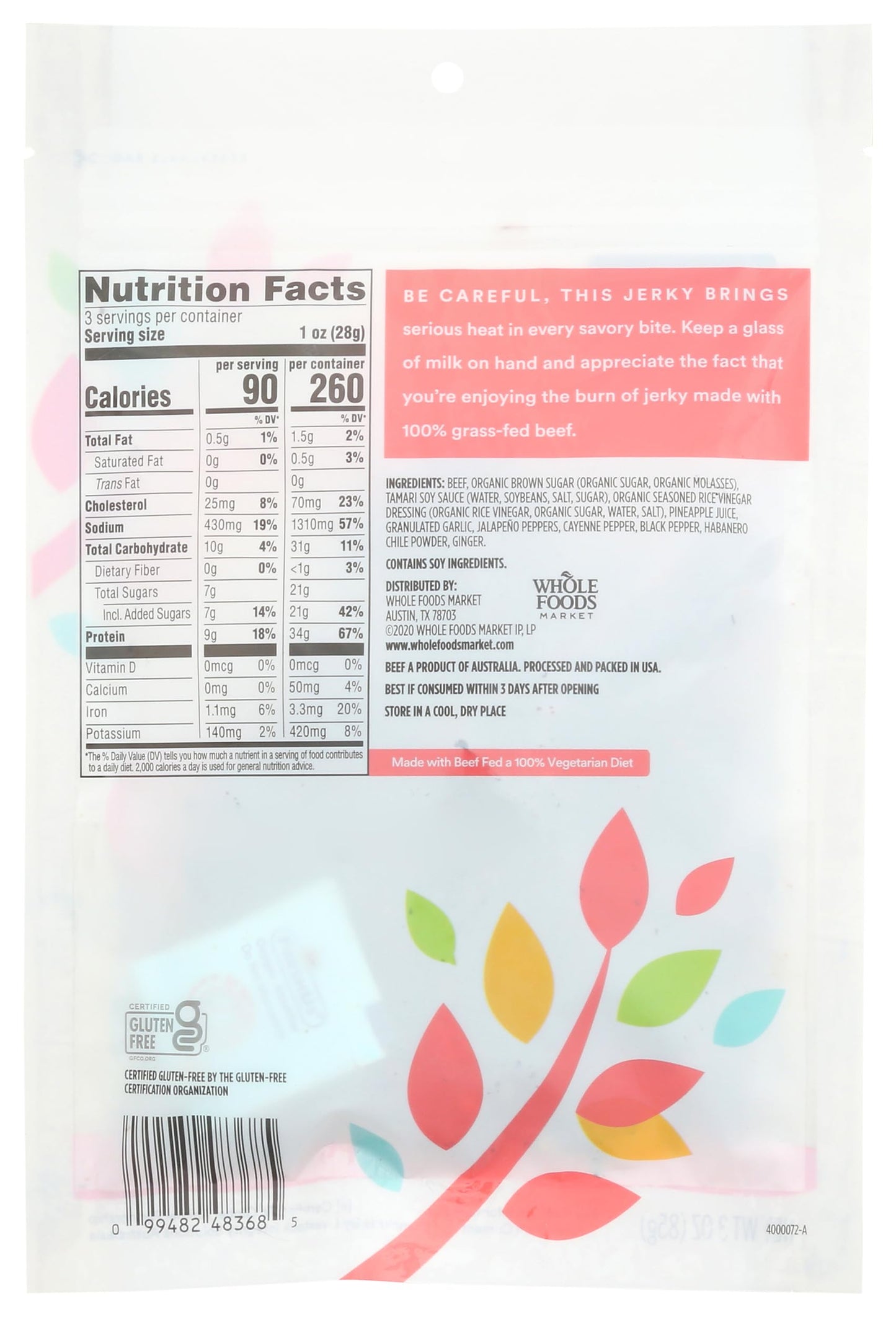 365 By Whole Foods Market, Hot & Spicy Beef Jerky, 3 Ounce