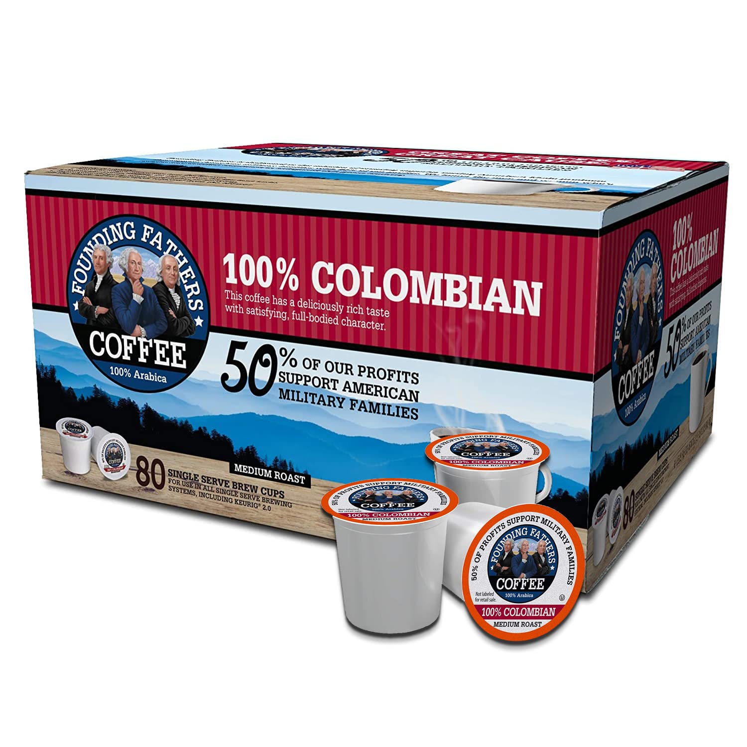 Founding Fathers Coffee, Colombian Single Serve 80 Count (Compatible With Keurig 2.0)