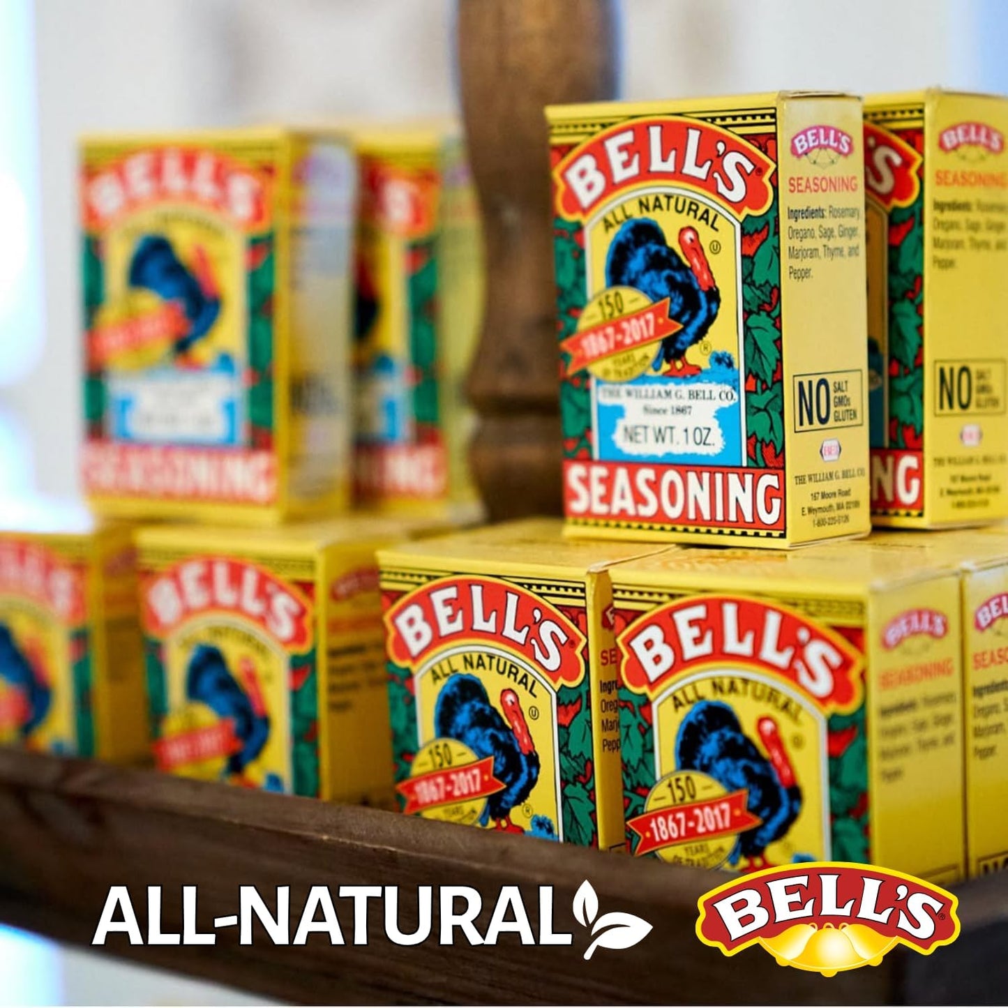 Bells All Natural Seasoning - 1 oz Box - Classic Salt-Free Poultry Blend - Gluten-Free  Kosher  Non-GMO (Pack of 4)