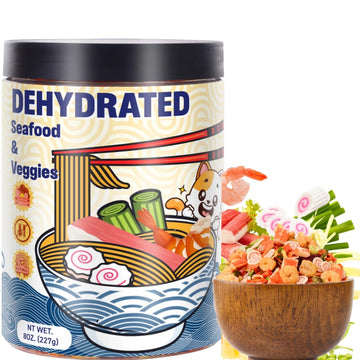 8oz Dehydrated Freeze Dried Seafood & Vegetable Mix - 11 Mixed Dry Veggies Ingredients Natural Ramen Toppings for Soups, Salad, 